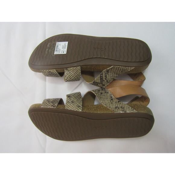 Clarks Brown Snakeprint Strappy Sandals Womens Size 11 Boho Cottagecore Minimal - Picture 3 of 7